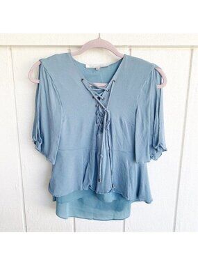 Lovers + Friends Boulevard Blue Cold Shoulder Top Women's X-Small XS